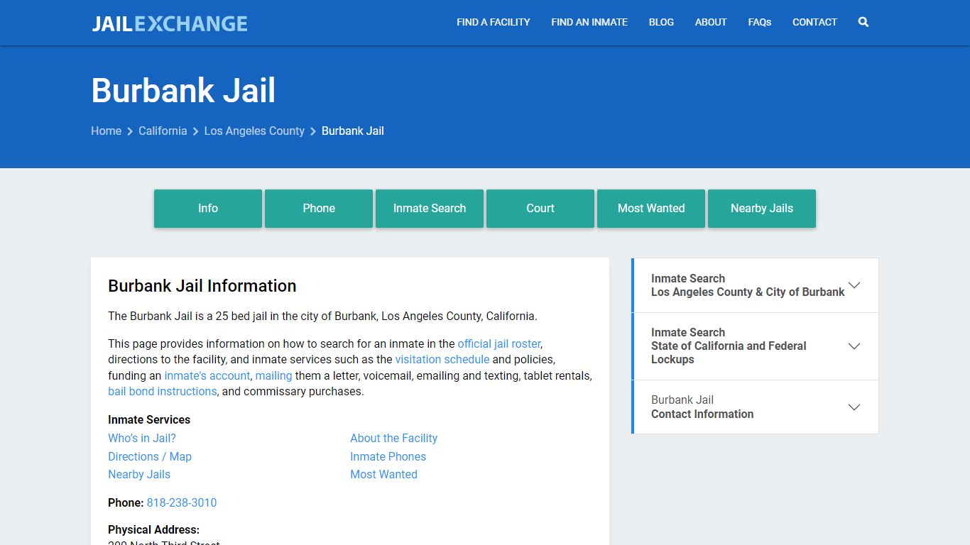 Burbank Jail, CA Inmate Search, Information - Jail Exchange